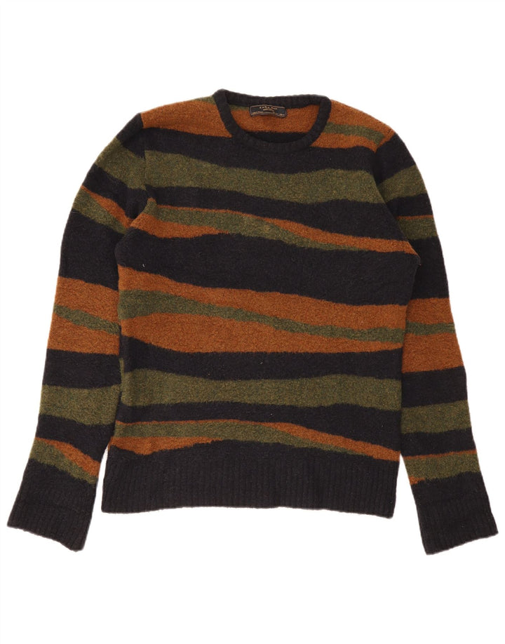 Zara Homme Pull Col Ras Du Cou Grand Acrylique Rayé Multicolore
