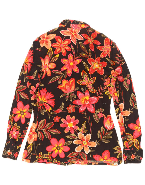 Chemisier chemise femme vintage UK 12 coton floral noir moyen