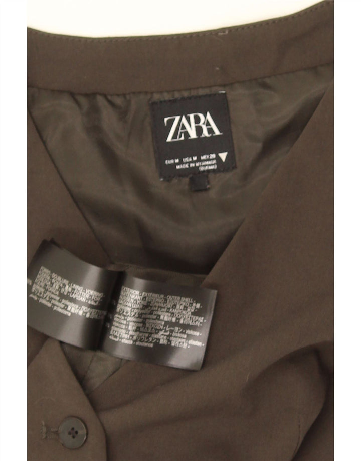 Zara Gilet court pour femme UK 12 Medium Kaki Polyester