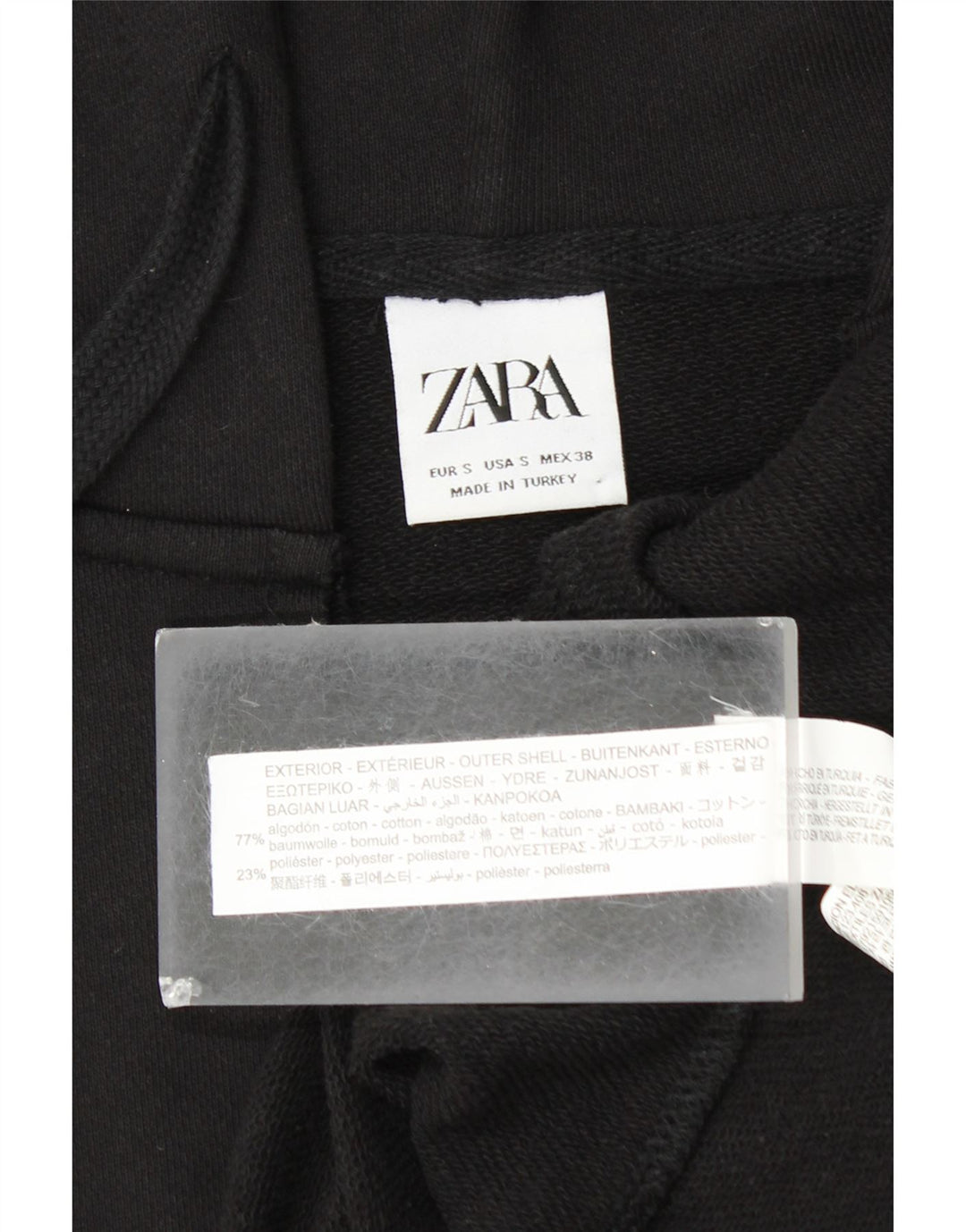 ZARA Femme Longline Cardigan à capuche Pull UK 10 Petit Noir Coton