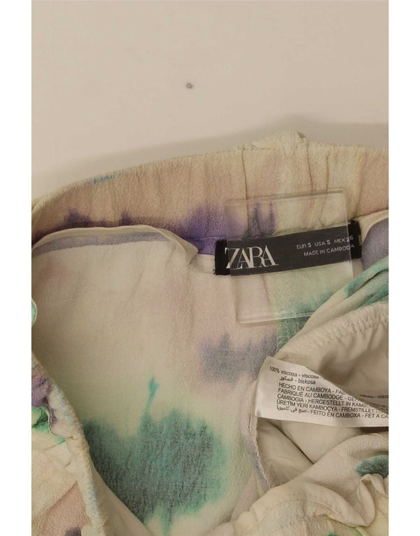 Zara Short Chino Taille Haute Femme Petit W26 Multicolore Tie Dye Viscose