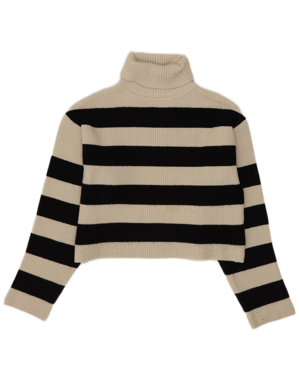 Zara Pull court à col roulé pour fille 11-12 ans Blanc cassé rayé