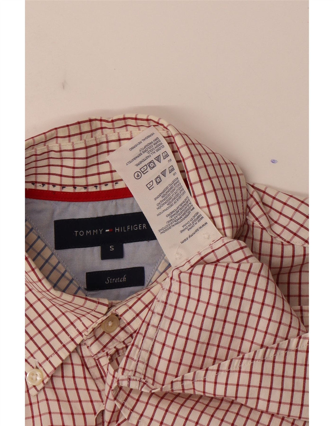 Tommy Hilfiger Chemise Homme Petit Carreau Rouge Coton