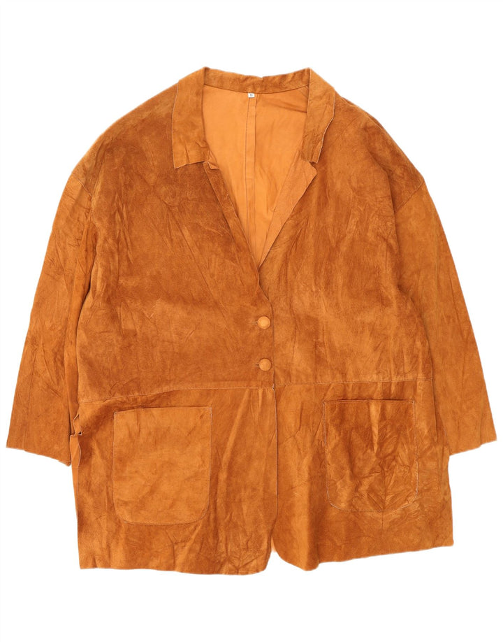 VINTAGE Manteau en daim surdimensionné pour femme UK 14 Cuir marron moyen