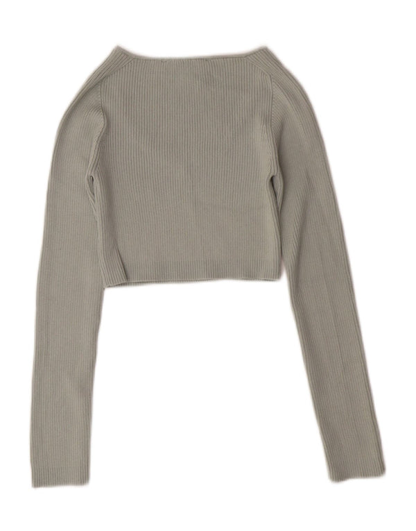 ZARA Pull court à col en V pour femme UK 8 Small Vert Polyester