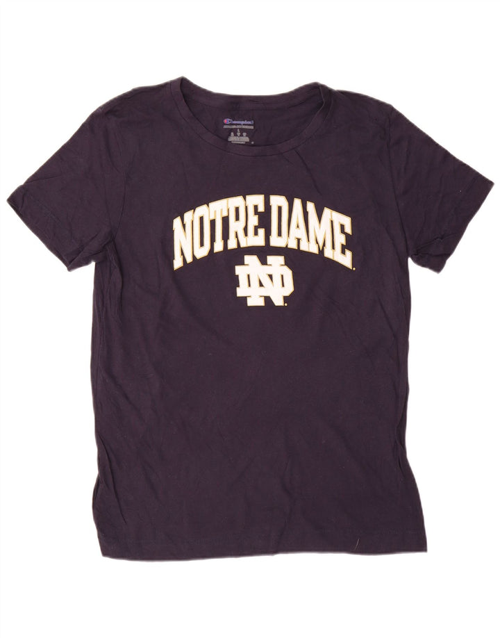 Champion Womens Notre Dame Graphic T-Shirt Top UK 16 Large Bleu Marine Coton