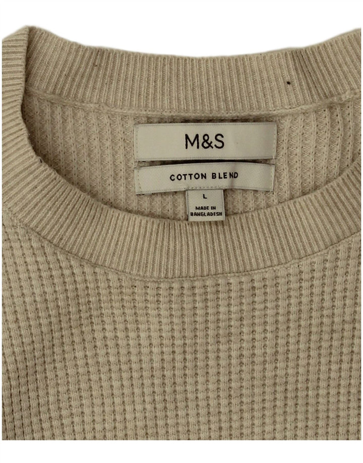 Marks & Spencer Pull à col rond pour homme Large Beige Polyester