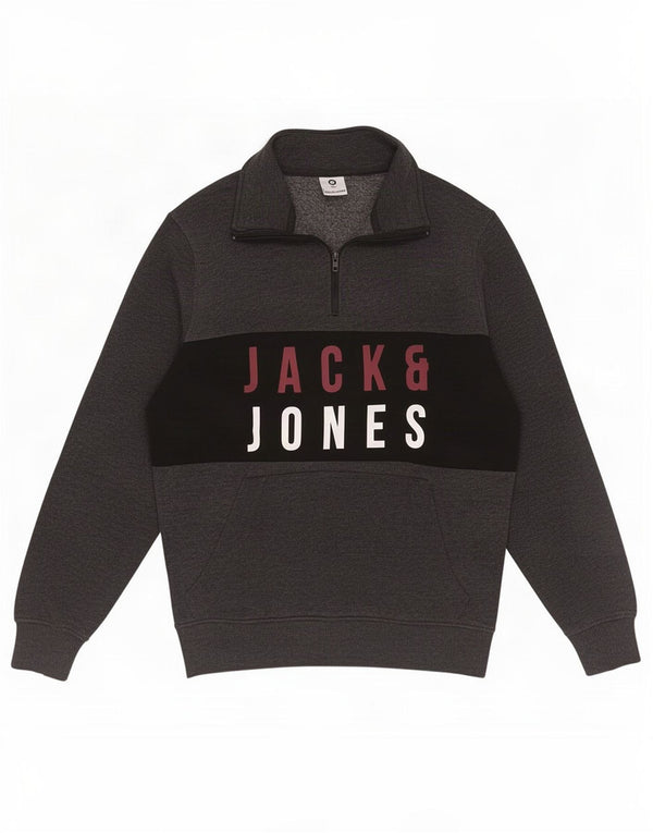 Jack & Jones Sweat-Shirt Core Zip Neck Homme Gris Moyen Colorblock