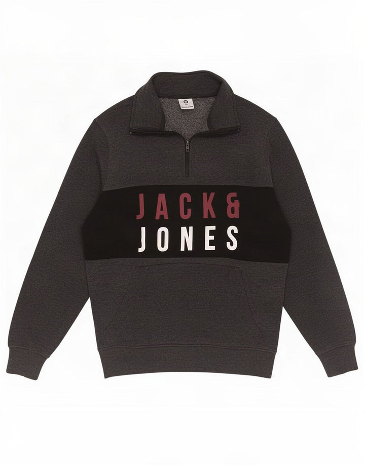 Jack & Jones Sweat-Shirt Core Zip Neck Homme Gris Moyen Colorblock