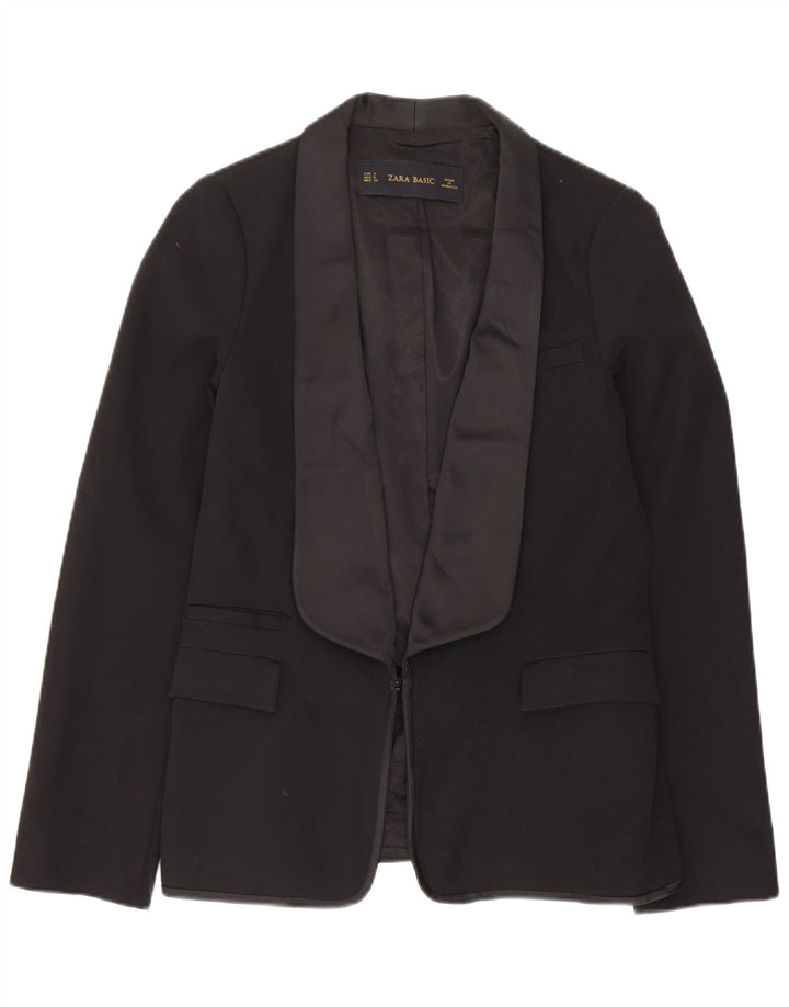 ZARA Femme Veste Blazer UK 10 Petit Noir Polyester