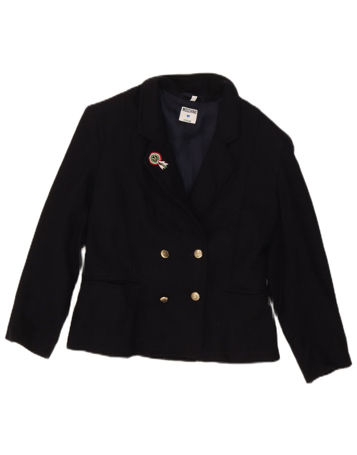 Moschino Veste Blazer Double Boutonnage Fille 7-8 Ans Bleu Marine Laine