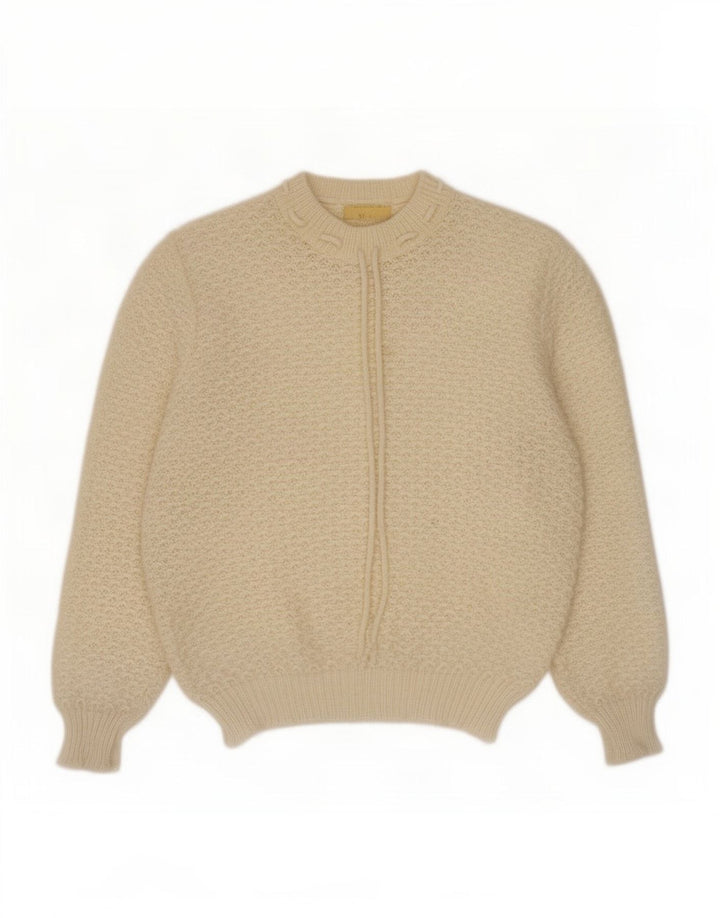 vintage Femme Crew Neck Jumper Pull UK 14 Beige Moyen