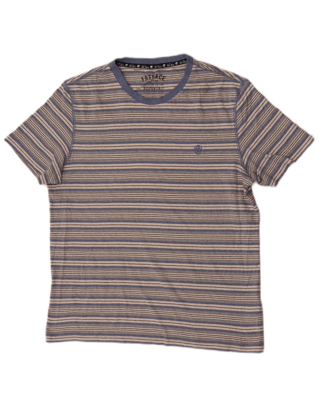 Fat Face T-Shirt Homme Haut Large Bleu Rayé Coton