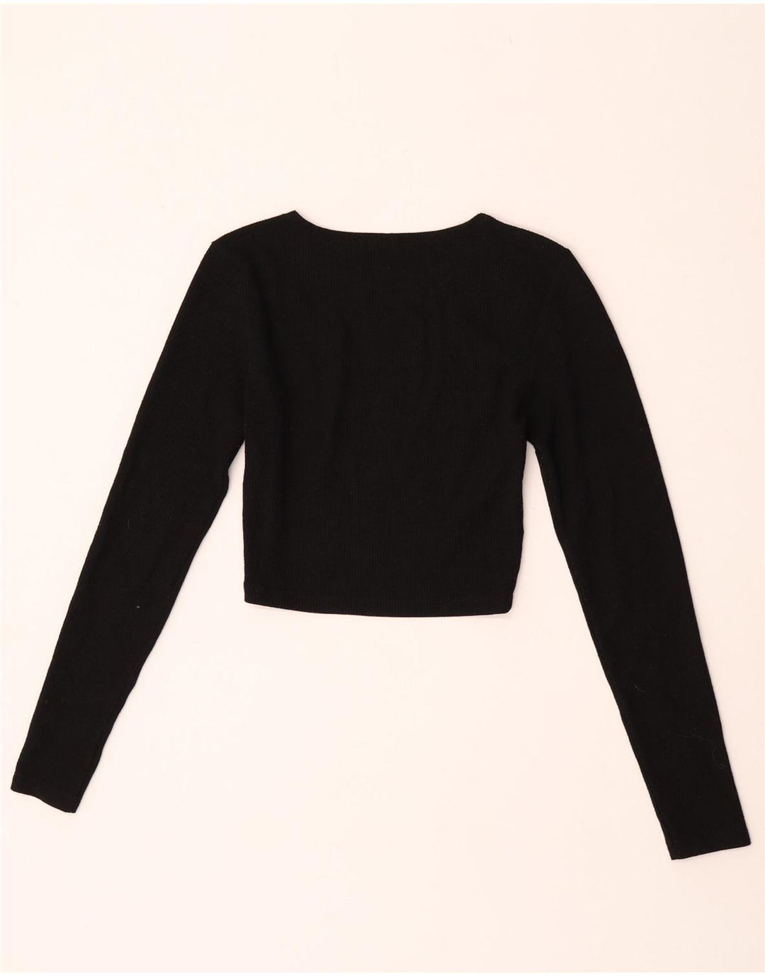 Zara Femme Crop Top Manches Longues UK 12 Moyen Noir Polyester
