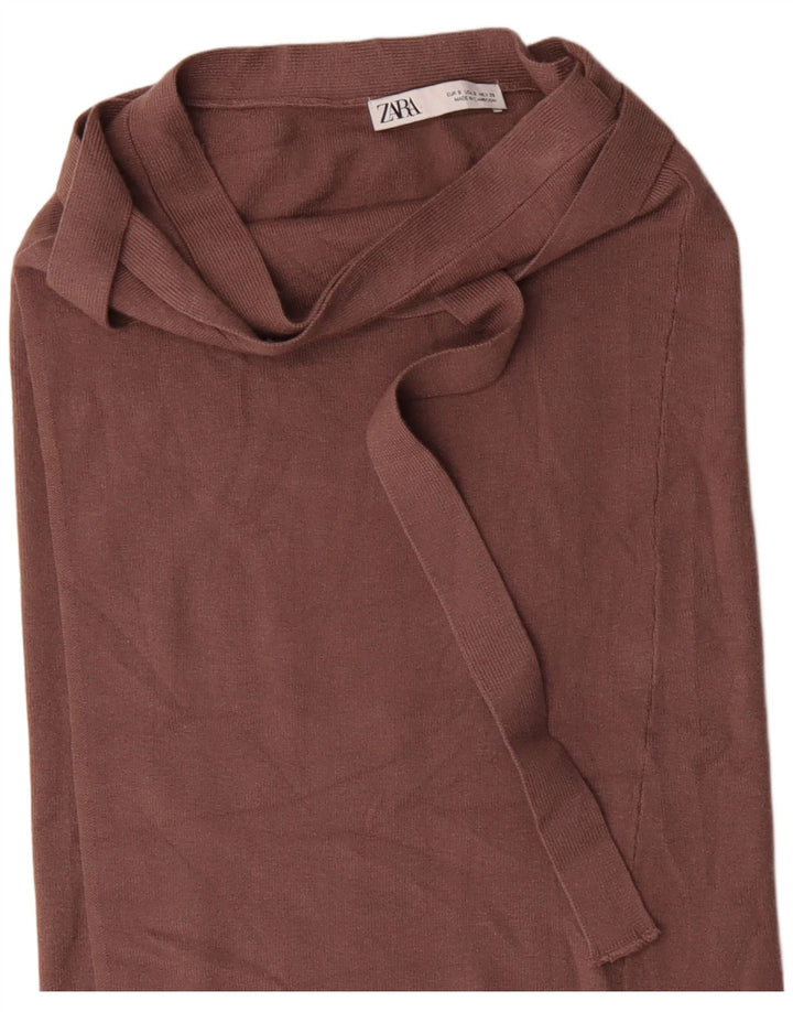 Zara Femme Jupe Portefeuille En Tricot Petit W26 Marron