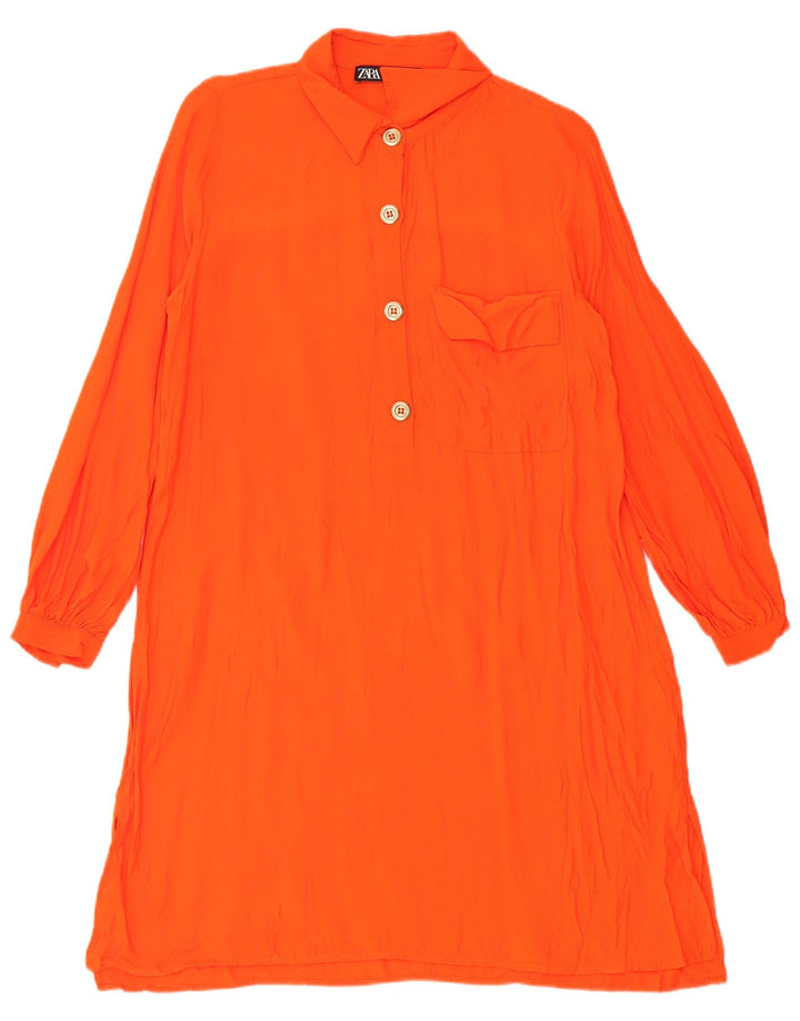 Zara Robe chemise pull pour femme UK 10 Petite Viscose Orange