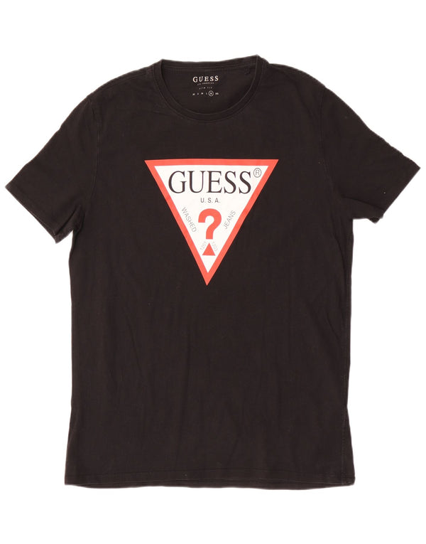 Guess Hommes Slim Fit Graphic T-Shirt Top XL Noir Coton