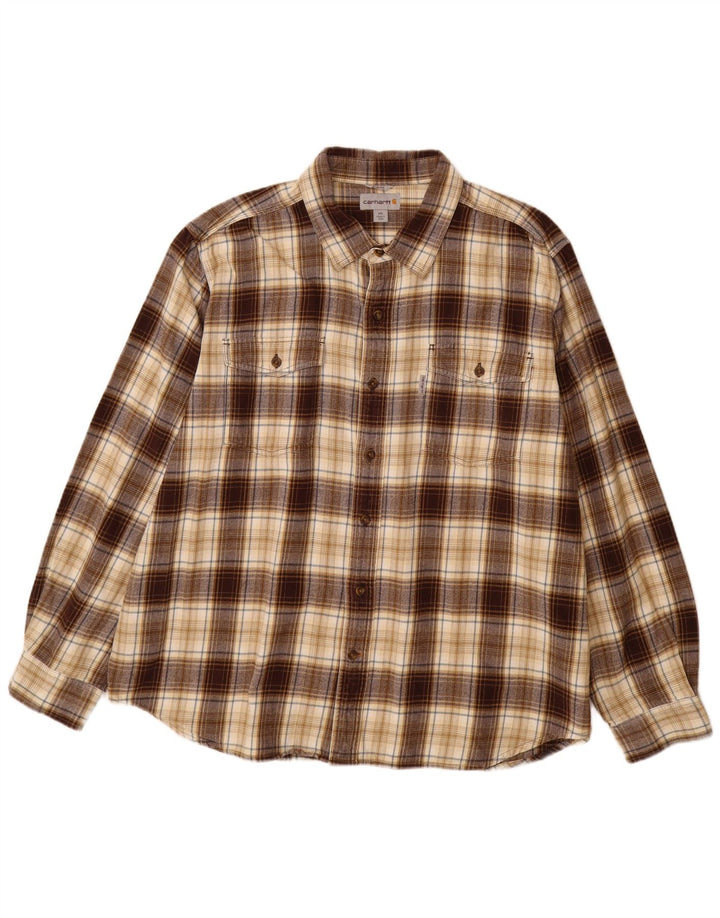 CARHARTT Chemise en flanelle coupe ajustée pour homme 2XL en coton à carreaux marron