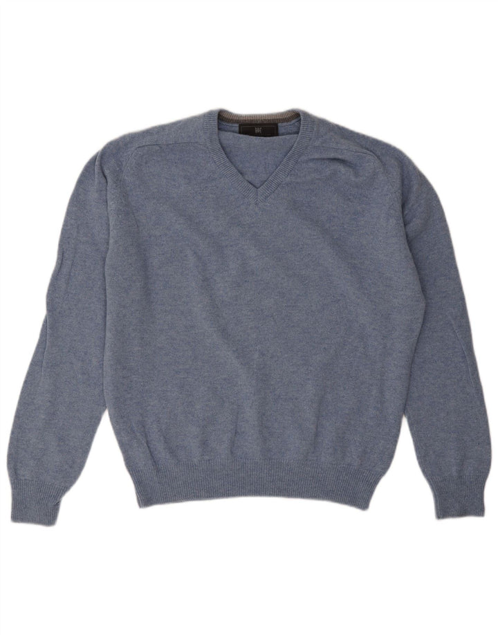 Marks & Spencer Pull coupe classique à col en V pour homme en laine bleu moyen
