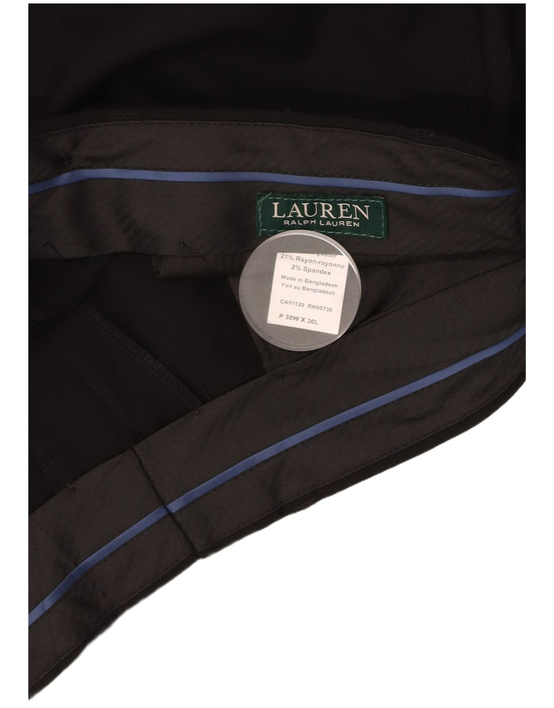 RALPH LAUREN Pantalon de Costume Droit Homme W38 L30 Noir Polyester