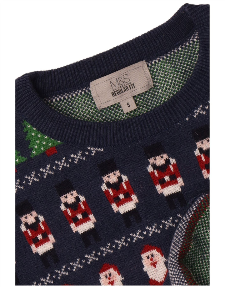 Marks & Spencer Pull à col rond pour homme Petit motif géométrique bleu