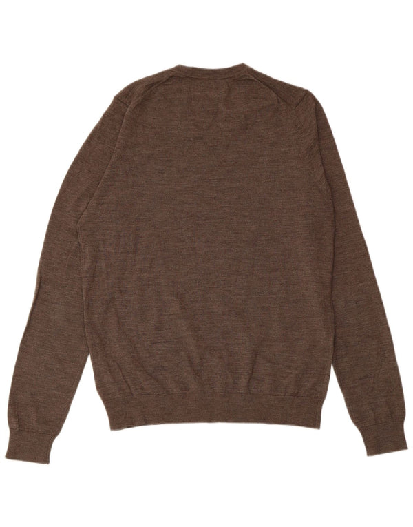 MARKS & SPENCER Pull col V Homme Laine Mérinos Marron Moyen