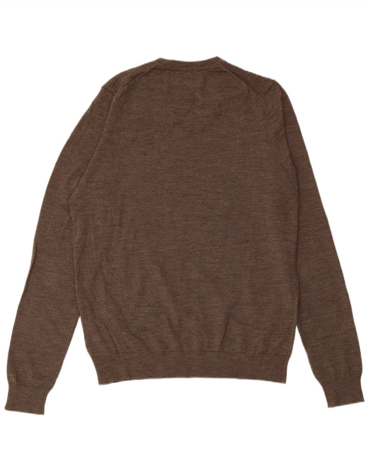MARKS & SPENCER Pull col V Homme Laine Mérinos Marron Moyen