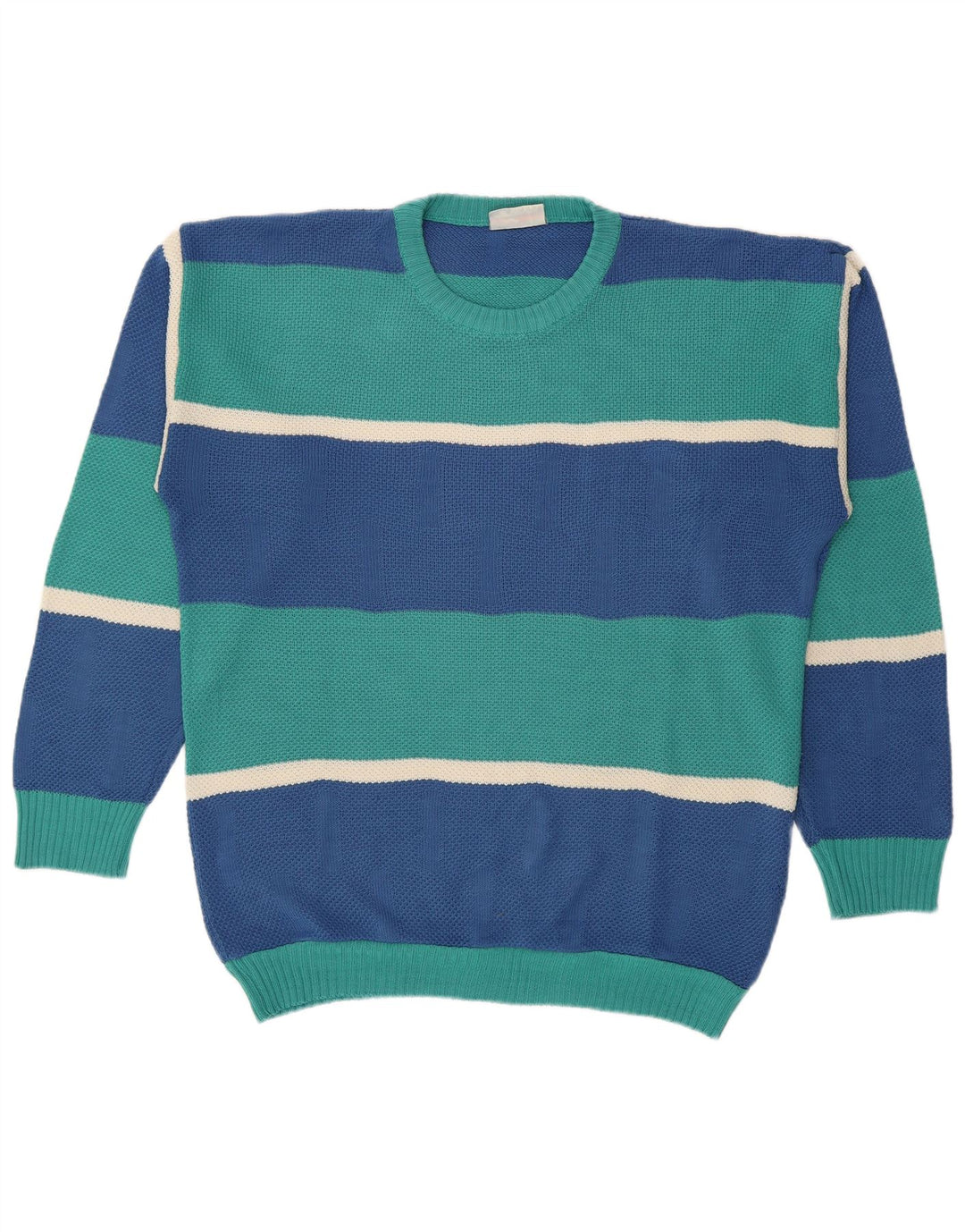 vintage Mens Crew Neck Jumper Pull Grand Bleu Rayé