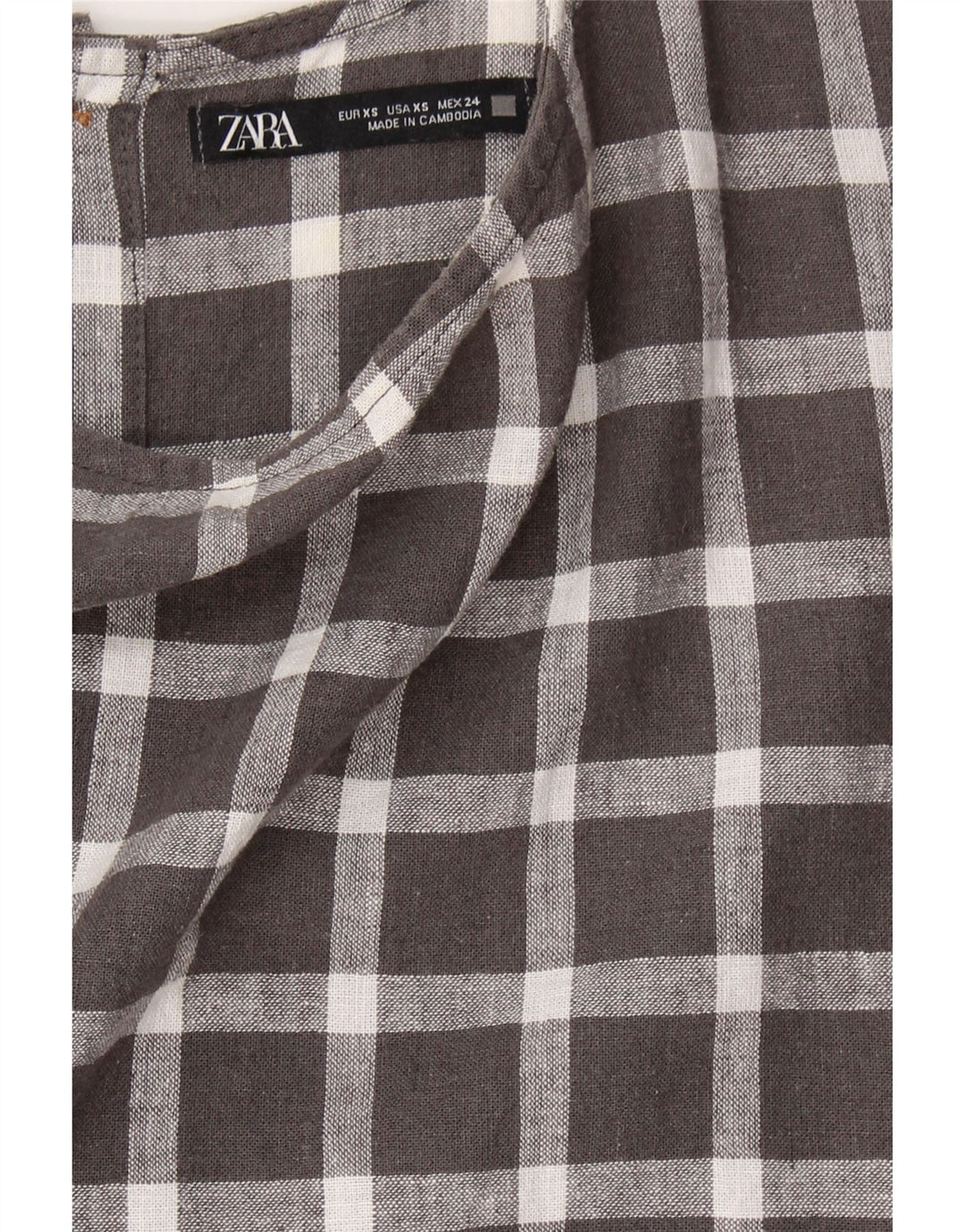 ZARA Womens Oversized Short Sleeve Shirt Blouse UK 6 XS Grey Check Vintage Zara and Second-Hand Zara from Messina Hembry 