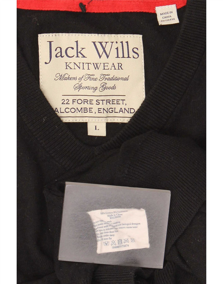 Jack Wills Pull col V pour homme en coton noir Taille L
