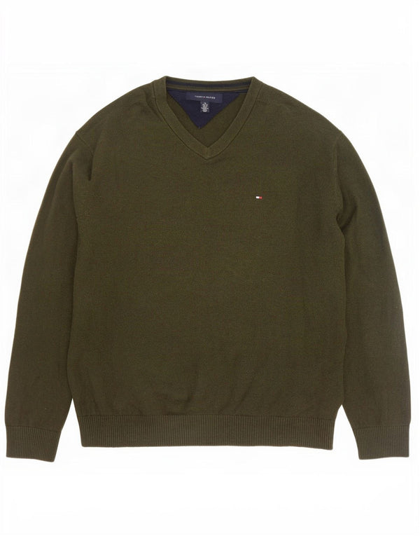 Tommy Hilfiger Pull col V Homme XL Kaki Coton