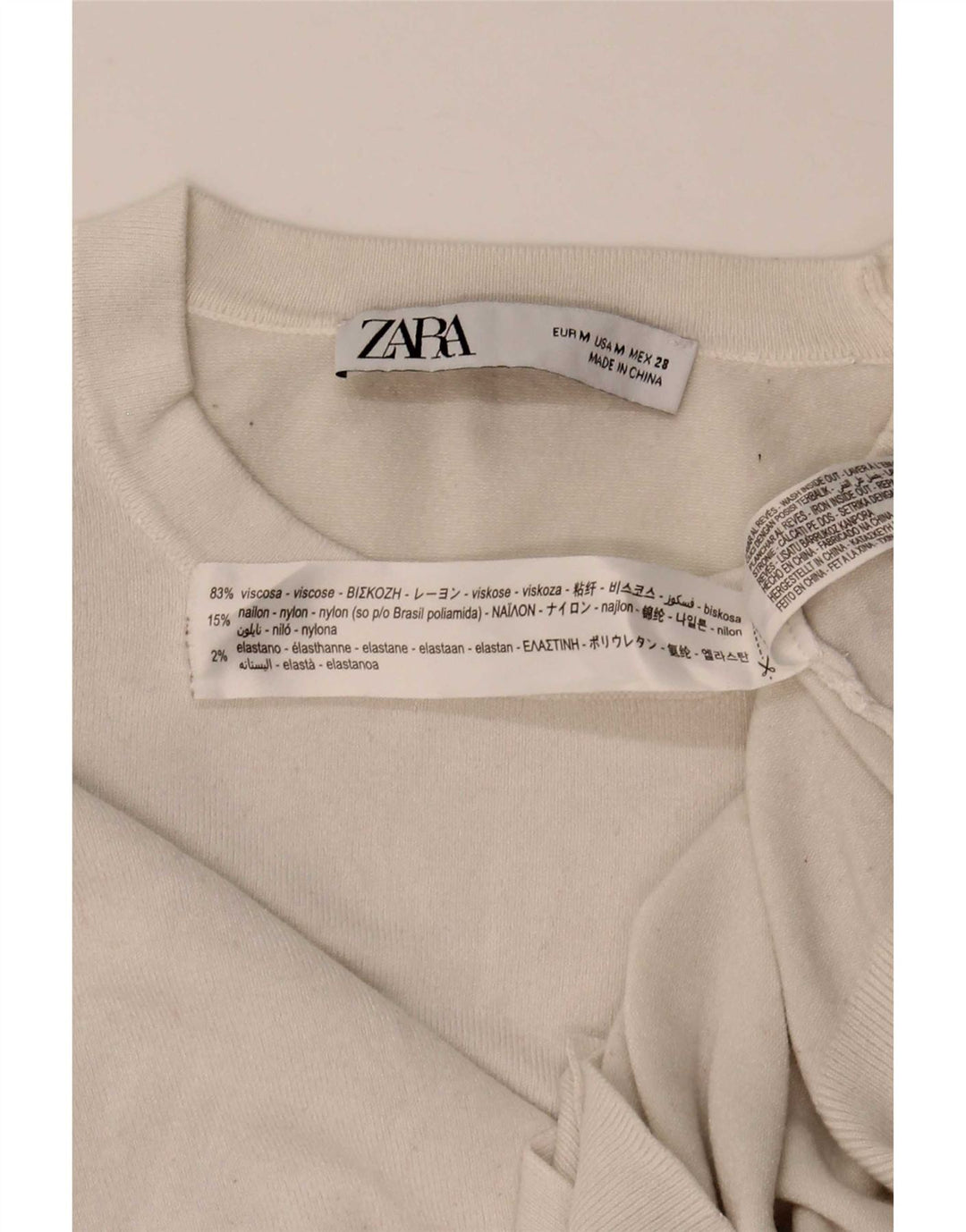 Zara Pull à col rond pour femme UK 12 Viscose blanc moyen