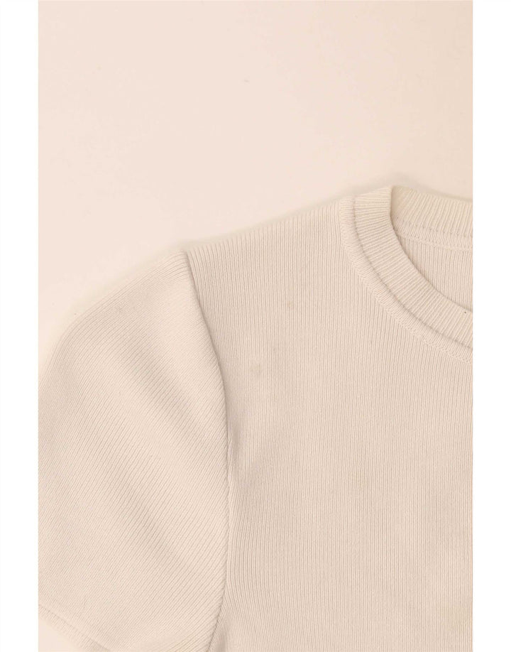 Zara Womens Crop T-Shirt Top UK 12 Moyen Blanc Viscose