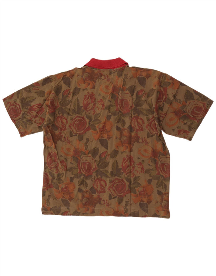 vintage Homme Manches Courtes Pull Chemise XL Kaki Floral