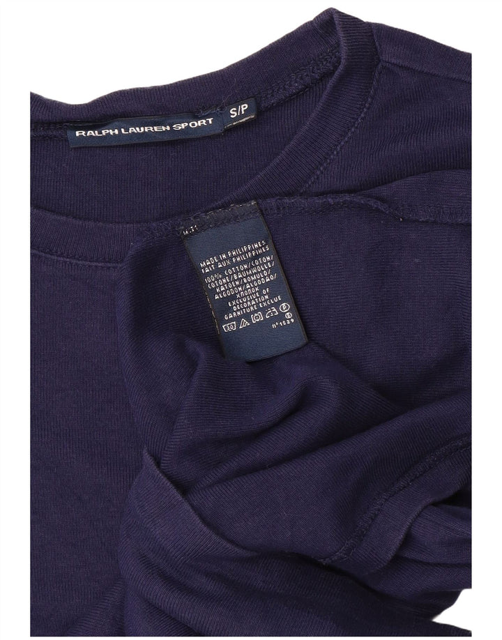 RALPH LAUREN Haut Femme Manches Longues UK 10 Petit Bleu Marine Coton