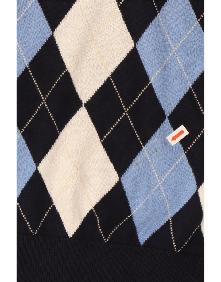 TOMMY HILFIGER Mens V-Neck Jumper Sweater Small Navy Blue Argyle/Diamond