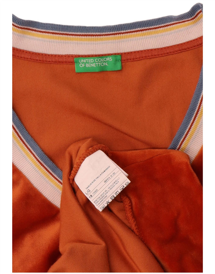 Benetton Haut chemisier surdimensionné en velours pour femme UK 16 Large Orange Polyester