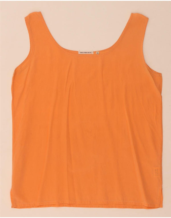vintage Femme Blouse Sans Manches Top UK 14 Soie Orange Moyenne