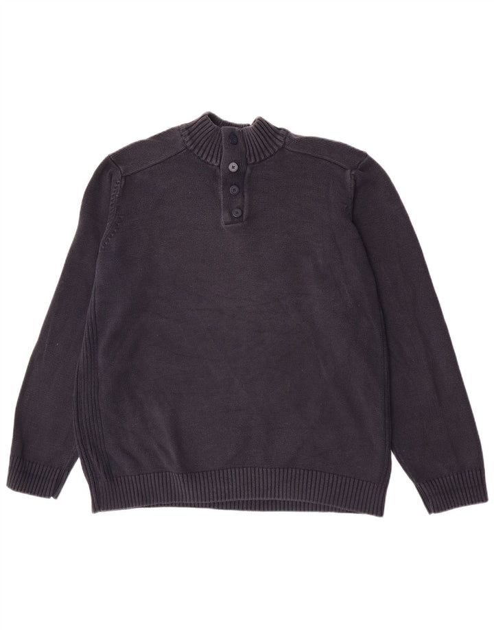 Marks & Spencer Pull bleu marine à col boutonné pour homme XL en coton bleu marine