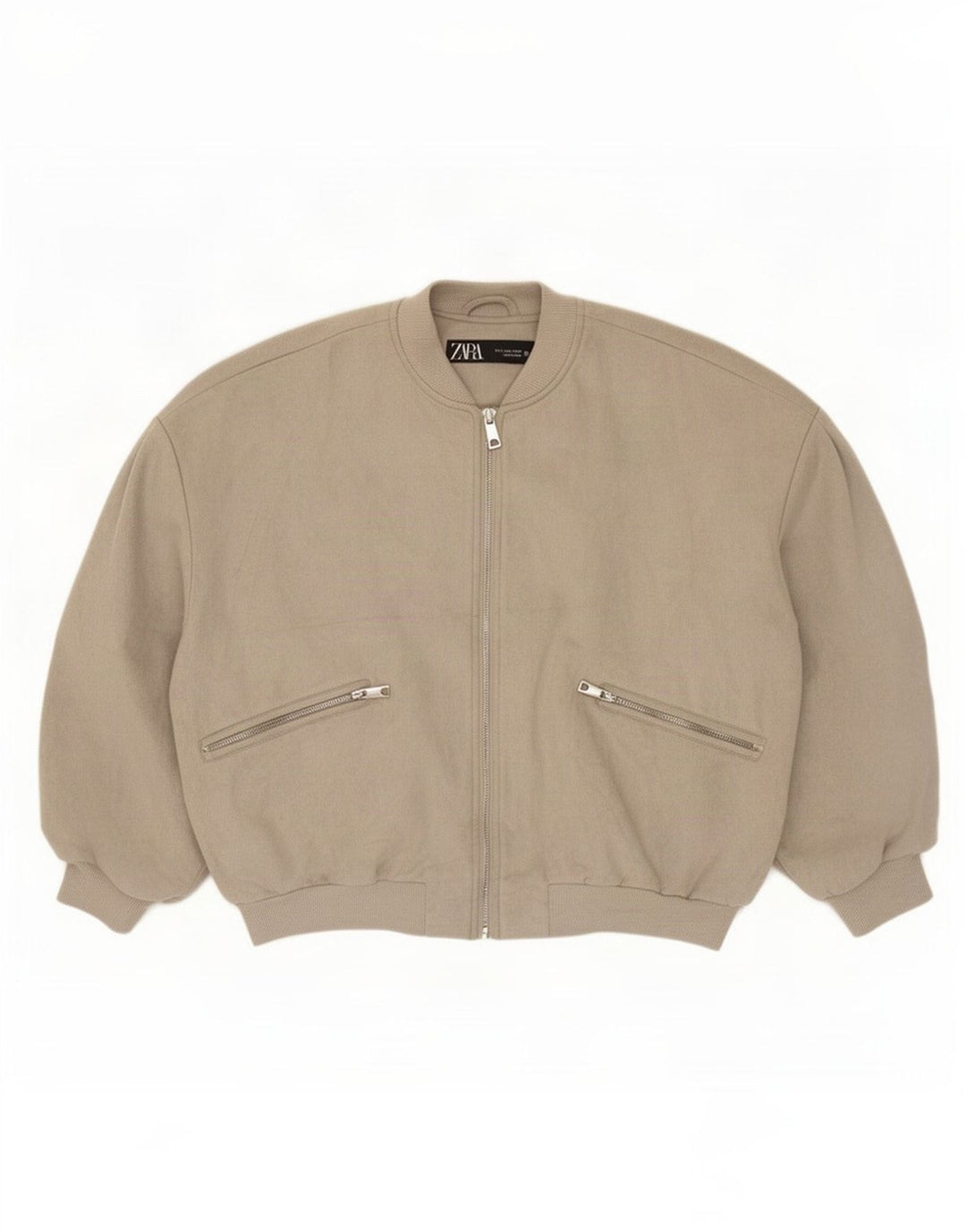 Zara Womens Oversize Bomber Jacket UK 10 Petit Gris Polyester
