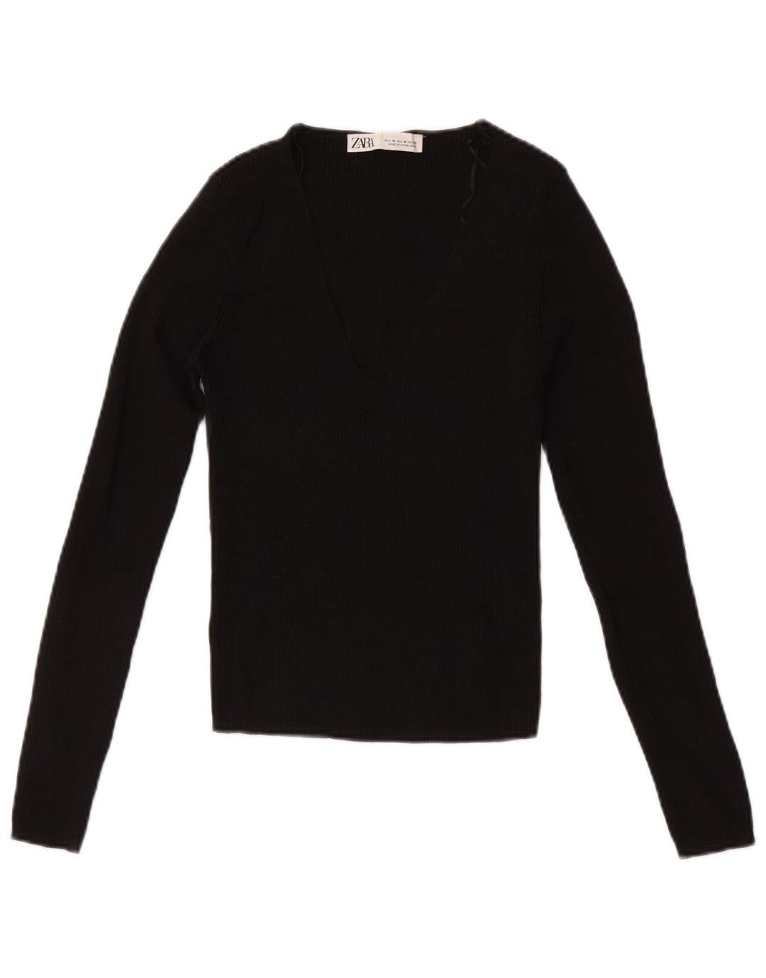 Zara Femme Crop Top Manches Longues UK 12 Medium Noir Viscose