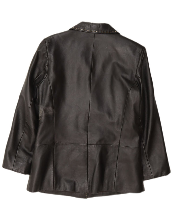 Julia S. Roma Veste blazer en cuir à 3 boutons pour femme UK 12 Noir moyen