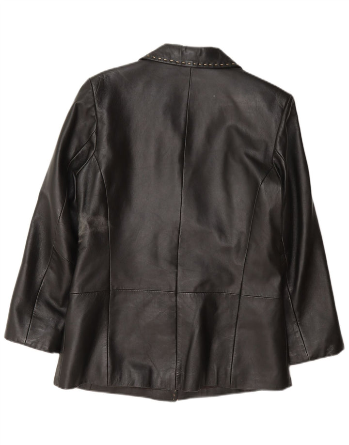 Julia S. Roma Veste blazer en cuir à 3 boutons pour femme UK 12 Noir moyen