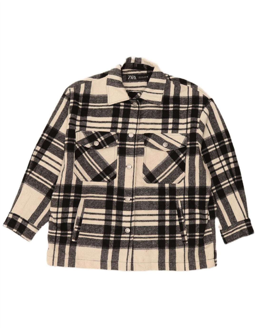 Zara Veste utilitaire surdimensionnée pour femme UK 14 Polyester à carreaux noir moyen