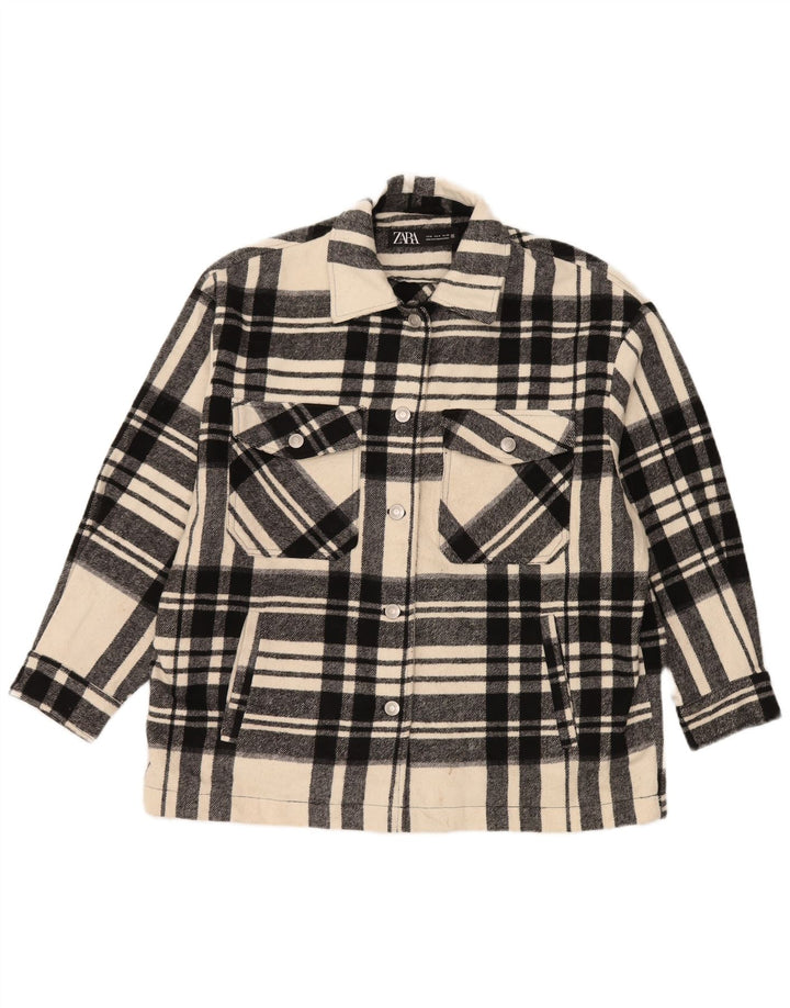 Zara Veste utilitaire surdimensionnée pour femme UK 14 Polyester à carreaux noir moyen