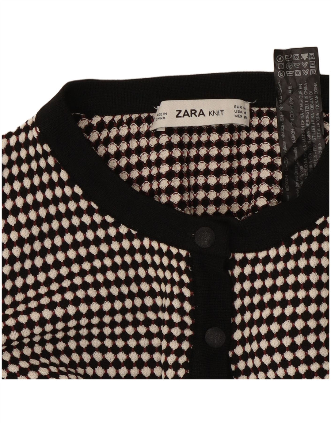 ZARA Womens Crop Cardigan Sweater UK 12 Medium Noir Spotted Viscose