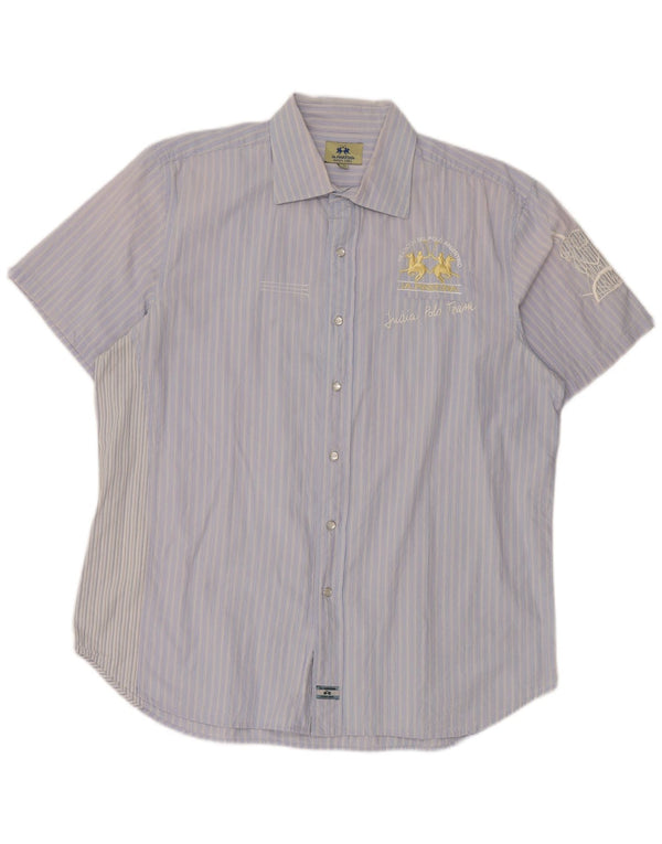 La Martina Chemise graphique à manches courtes pour homme 2XL Bleu Coton