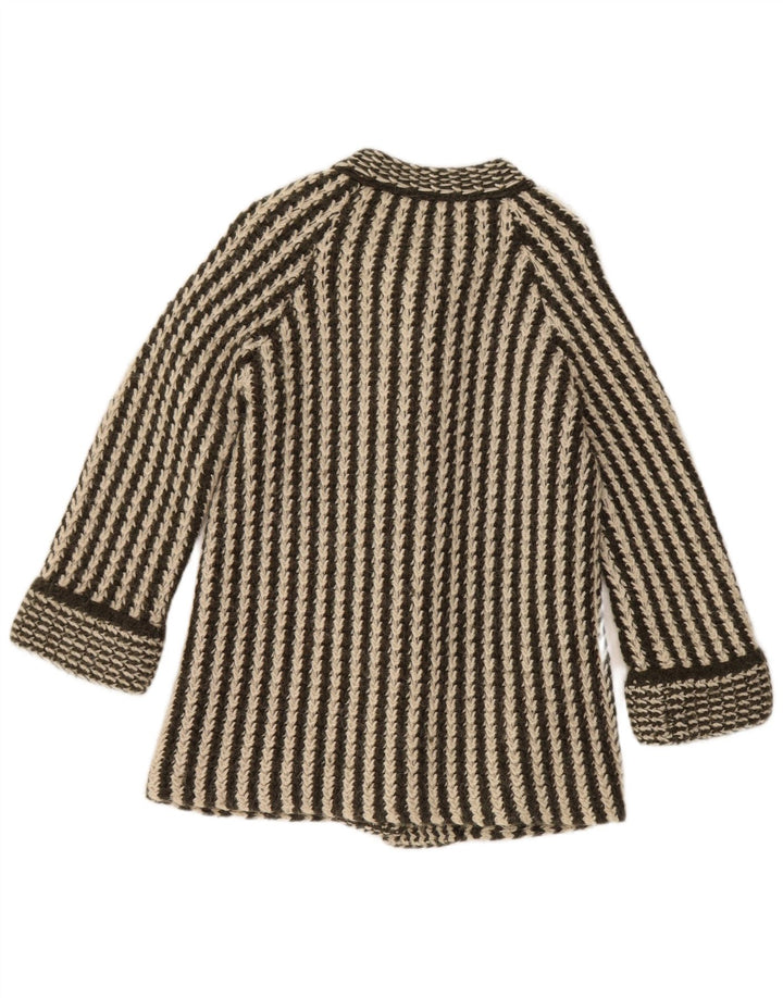 VINTAGE Femme 3/4 Manches Cardigan Pull UK 14 Moyen Vert Rayé