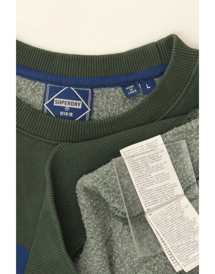 Superdry Homme Graphic Sweatshirt Jumper Large Vert Coton