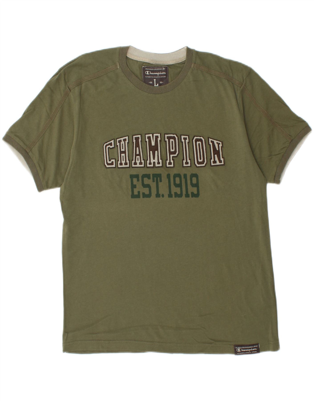 CHAMPION Mens Graphic T-Shirt Top Large Khaki Cotton